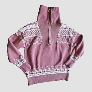 Boho Sweater Women’s Western Aztec Pattern Quarter Zipper Knitted Size S